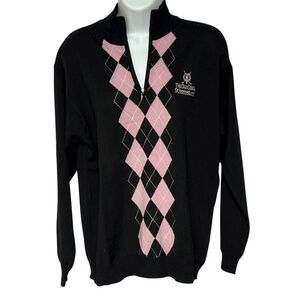 Sweater St. Andrews Old Course Links 1/4 Zip Black Pink Argyle Merino Italy L
